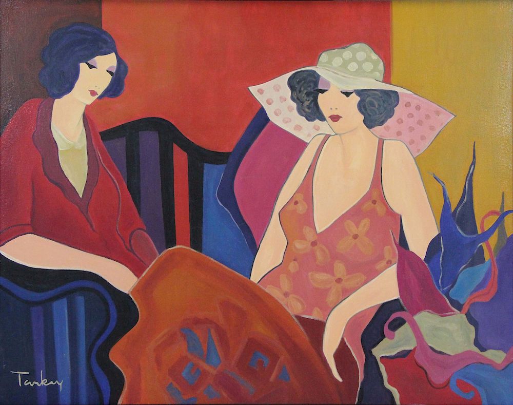 Appraisal: ITZCHAK TARKAY ISRAELI - Acrylic on Canvas Two Women Signed