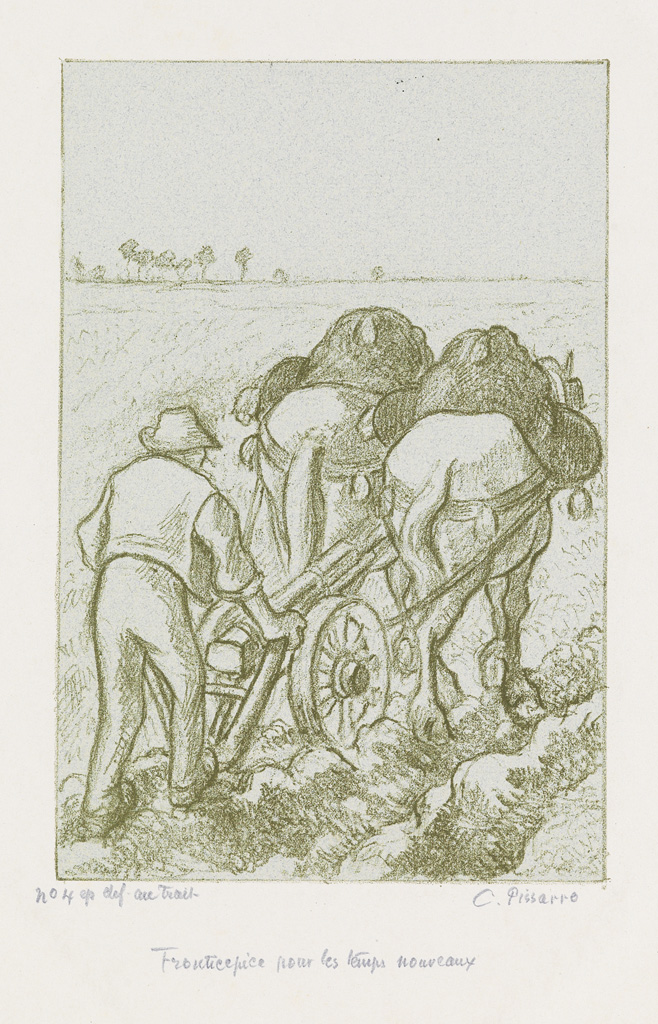 Appraisal: CAMILLE PISSARRO La Charrue Lithograph printed in olive green on