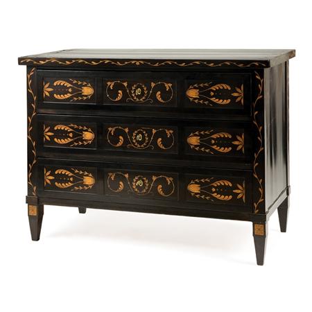 Appraisal: Continental Neoclassical Ebonized and Penwork Fruitwood Commode Estimate -