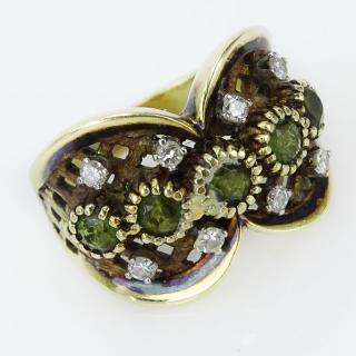 Appraisal: Vintage Karat Yellow Gold Peridot and Diamond Ring Unsigned Good