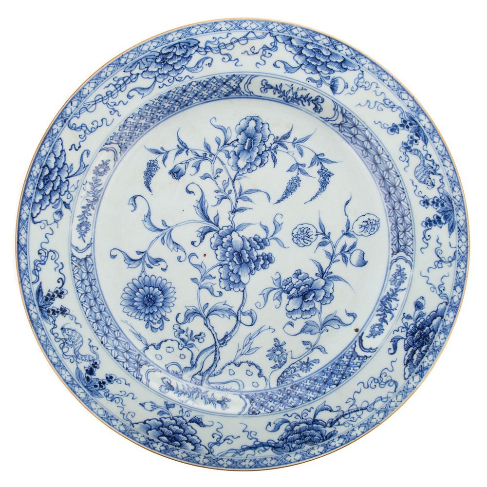 Appraisal: Chinese Export Blue White Charger Circa floral decoration with cross