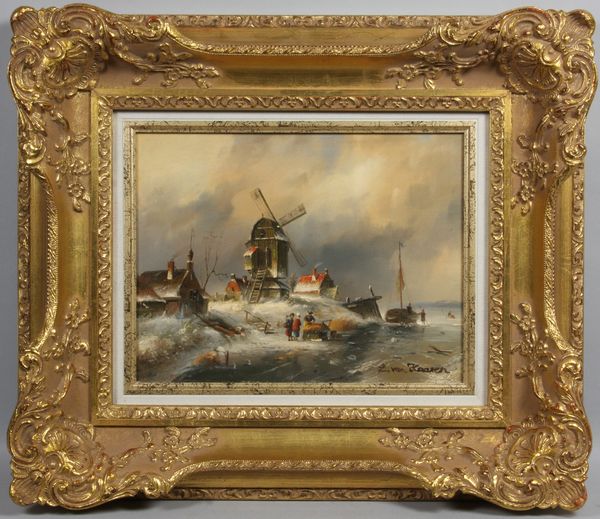 Appraisal: Holland winter scene o p x sight x framed signed