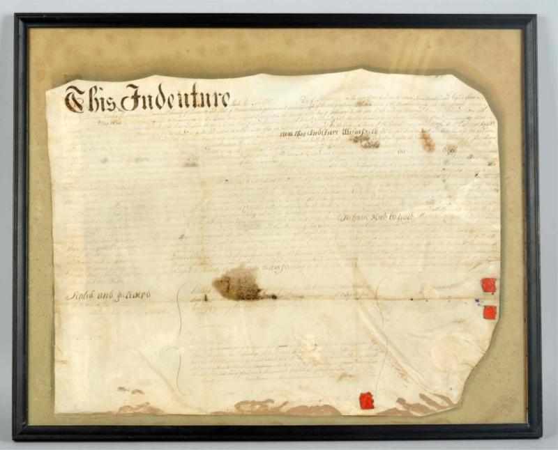 Appraisal: Framed Land Indenture Dated Lancaster PA Framed under glass Paper