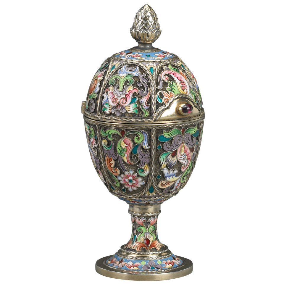 Appraisal: Russian Silver-Gilt and Cloisonn Enamel Egg bearing marks of th