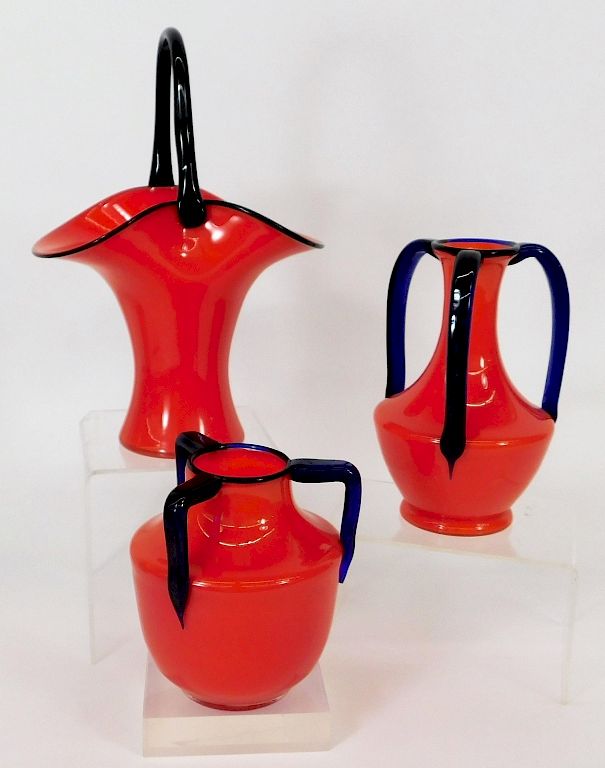 Appraisal: PC Michael Polowny Loetz Tango Glass Red Vases Austria Czechoslovakia