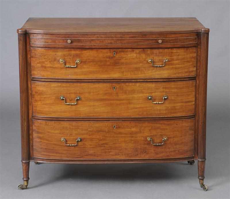 Appraisal: LATE GEORGE III CARVED MAHOGANY BOW-FRONTED CHEST OF DRAWERS The