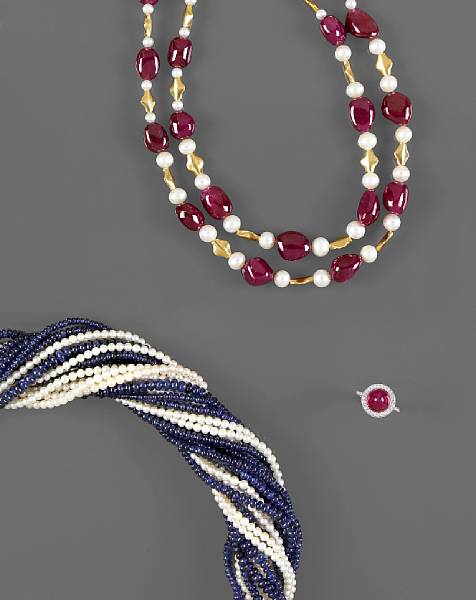 Appraisal: Designed as a nested two-strand necklace formed of large slightly