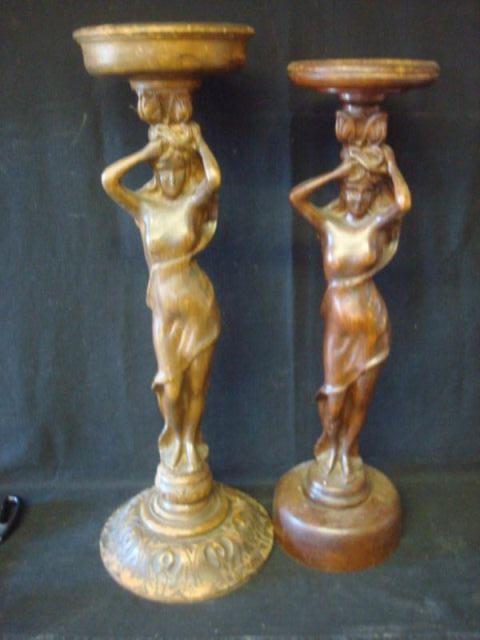 Appraisal: Carved Wood Figural Pedestals From a Larchmont home Dimensions