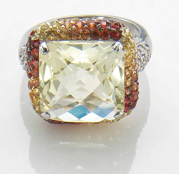 Appraisal: A lemon citrine citrine diamond and k white gold ring