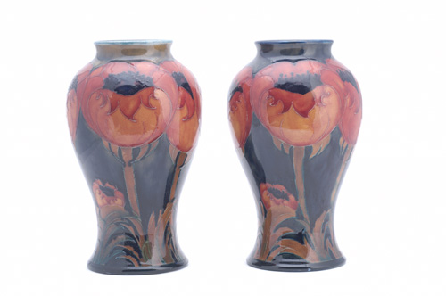 Appraisal: MOORCROFT Pair of baluster vases in the Poppy pattern Stamped