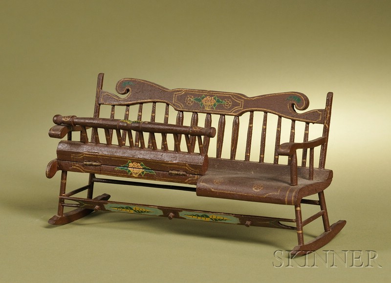 Appraisal: American Classical-style Stencil Decorated Miniature Nanny Bench late th early