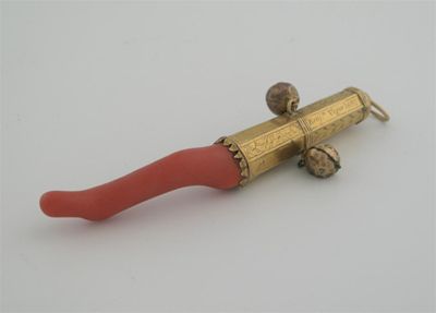 Appraisal: A rare William III child's gold rattle with a large