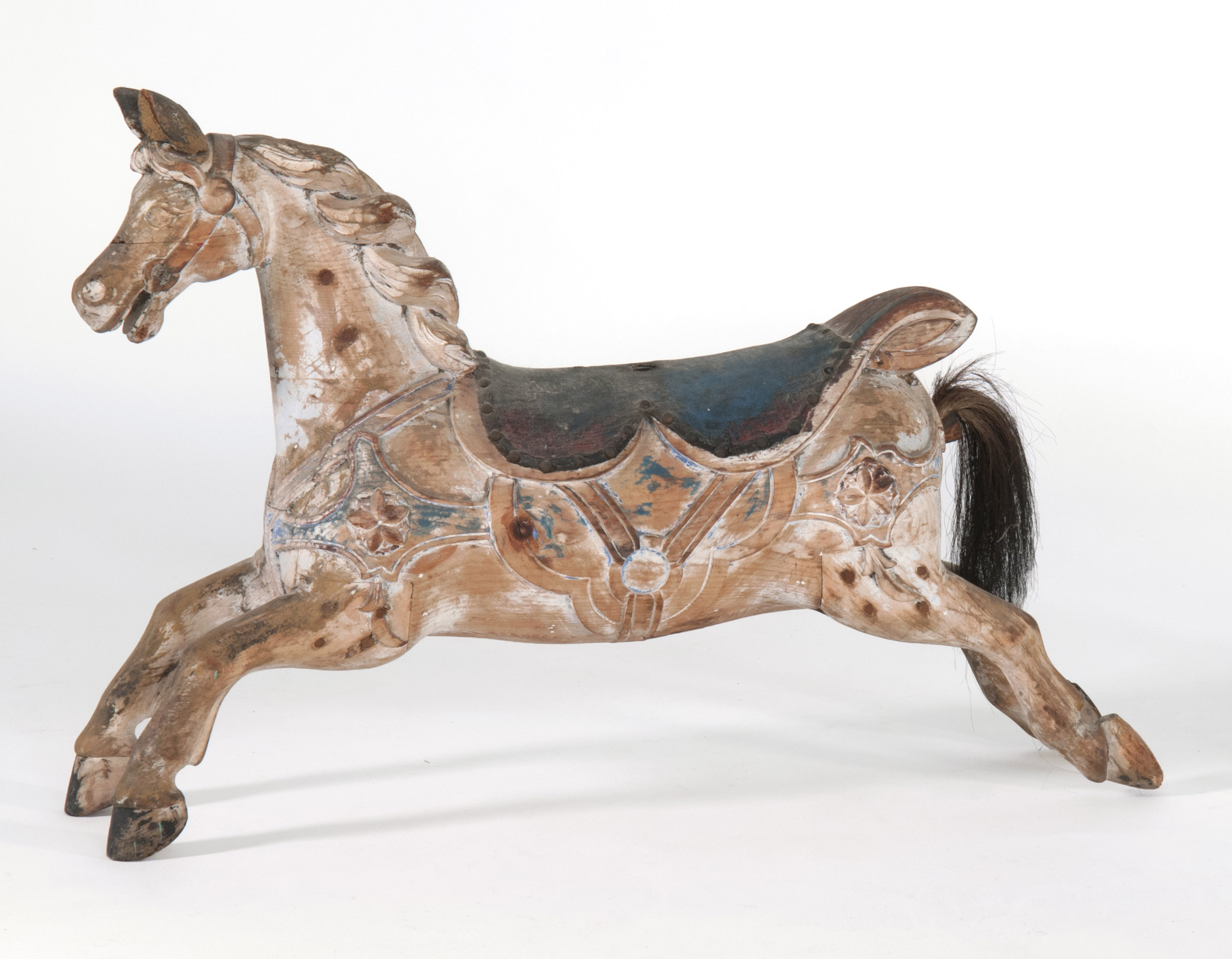 Appraisal: CARVED WOODEN CAROUSEL HORSE th CenturyWith traces of blue and