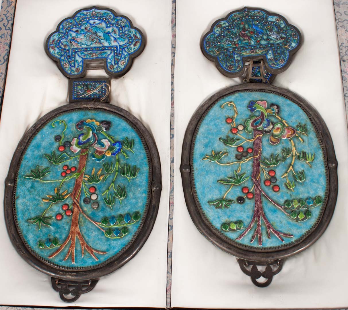 Appraisal: Pair of Chinese enamel mirrors late th century oval mirrors