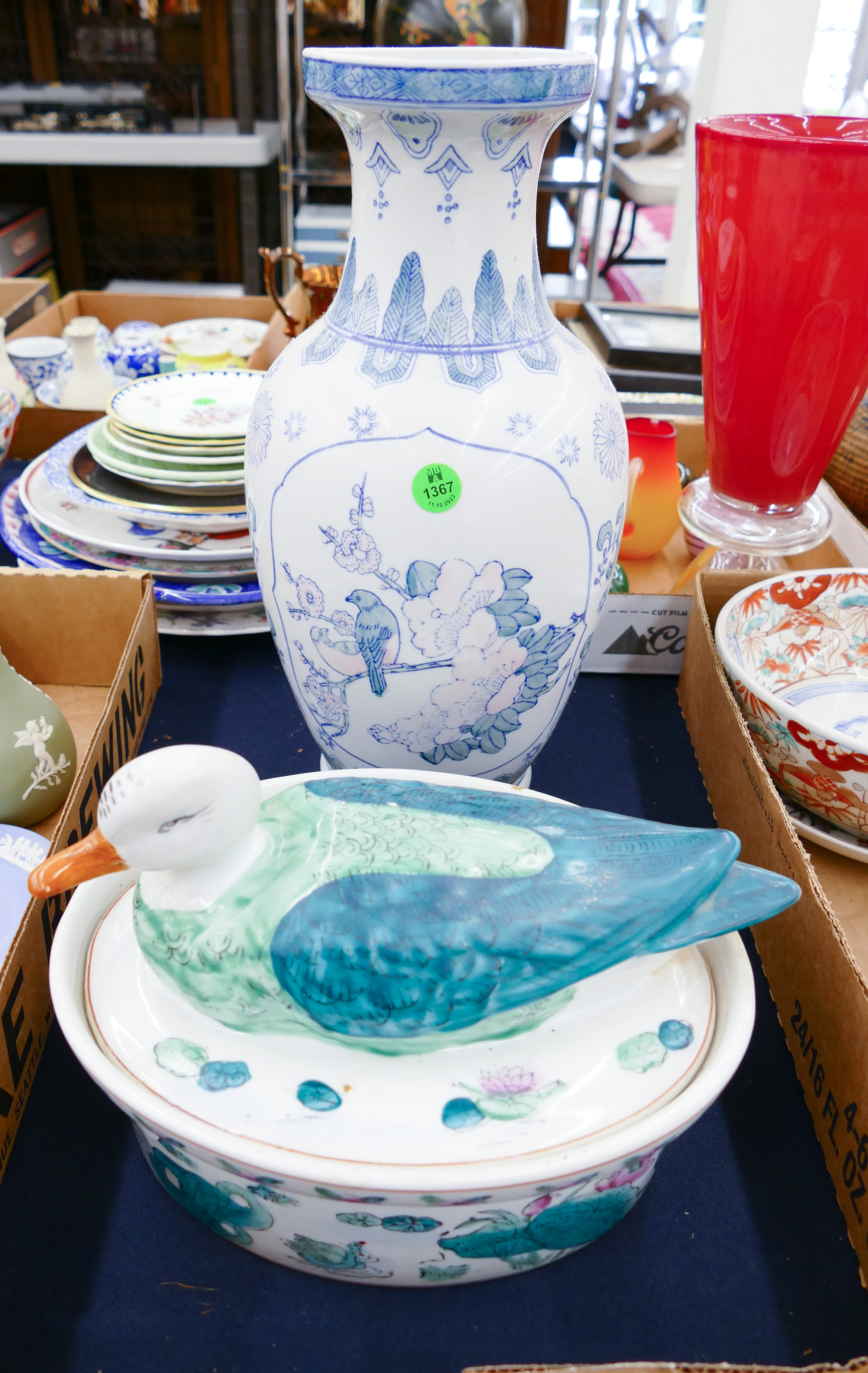 Appraisal: pc Chinese Vase Covered Duck Server- '' and ''