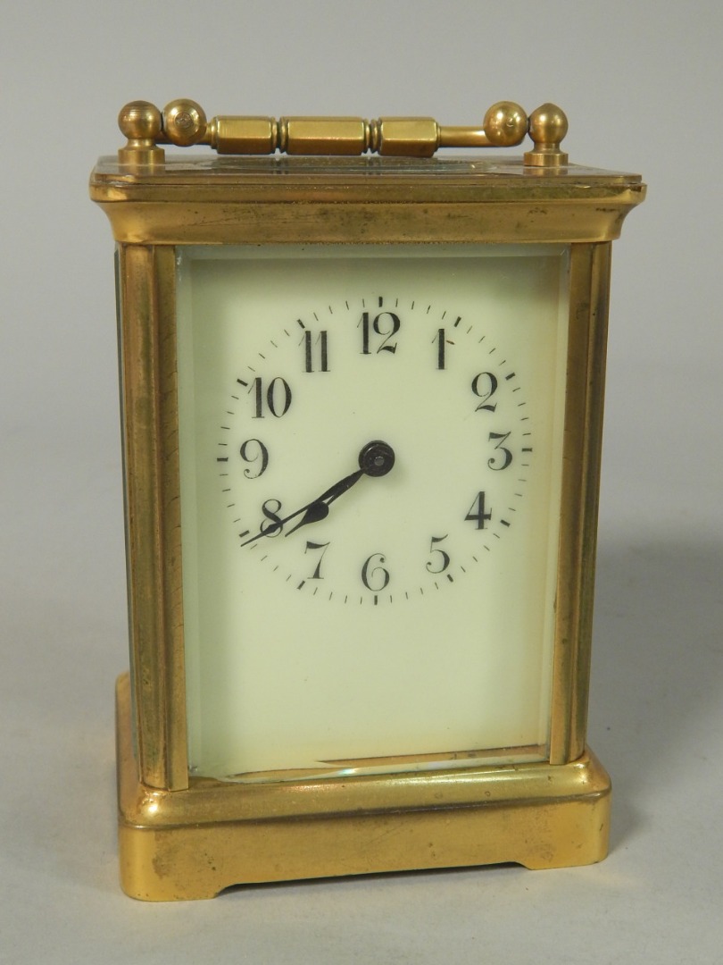 Appraisal: A late thC early thC French brass carriage timepiece with