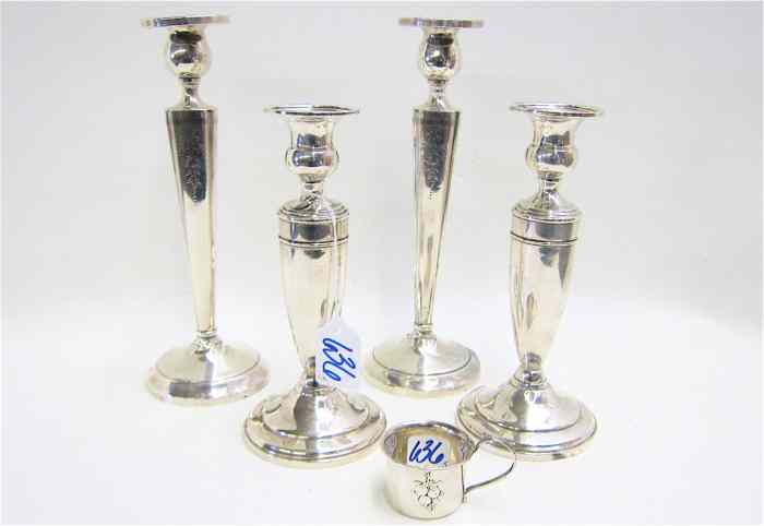 Appraisal: FIVE PIECES AMERICAN STERLING SILVER pair of candlesticks ''H pair