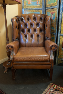 Appraisal: MORAN CHESTERFIELD WING BACK BACK BROWN LEATHER CHAIR