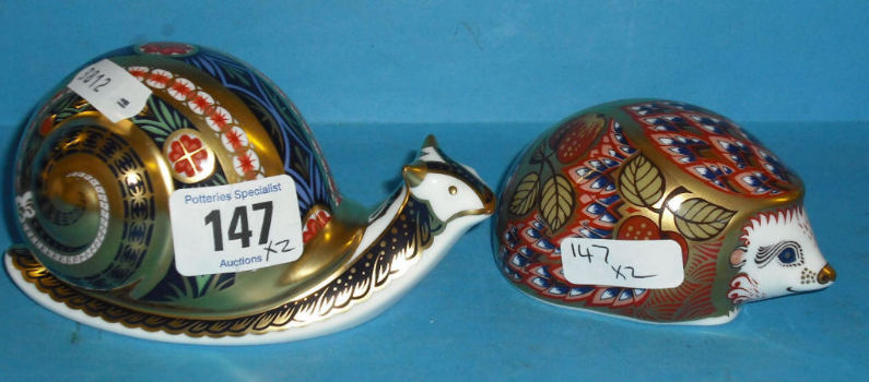 Appraisal: Royal Crown Derby Paperweights Garden Snail And OrchARD Hedghg