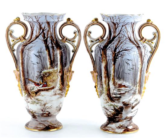 Appraisal: Pair Limoges painted porcelain vases th century ruffled rim on