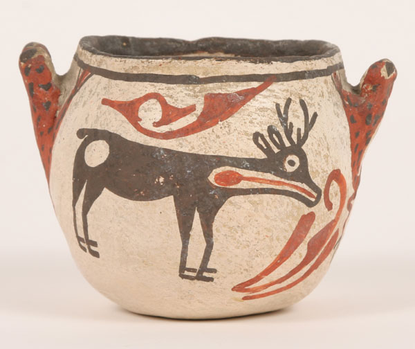 Appraisal: Zuni painted effigy pot with sculpted frog handles and heartline