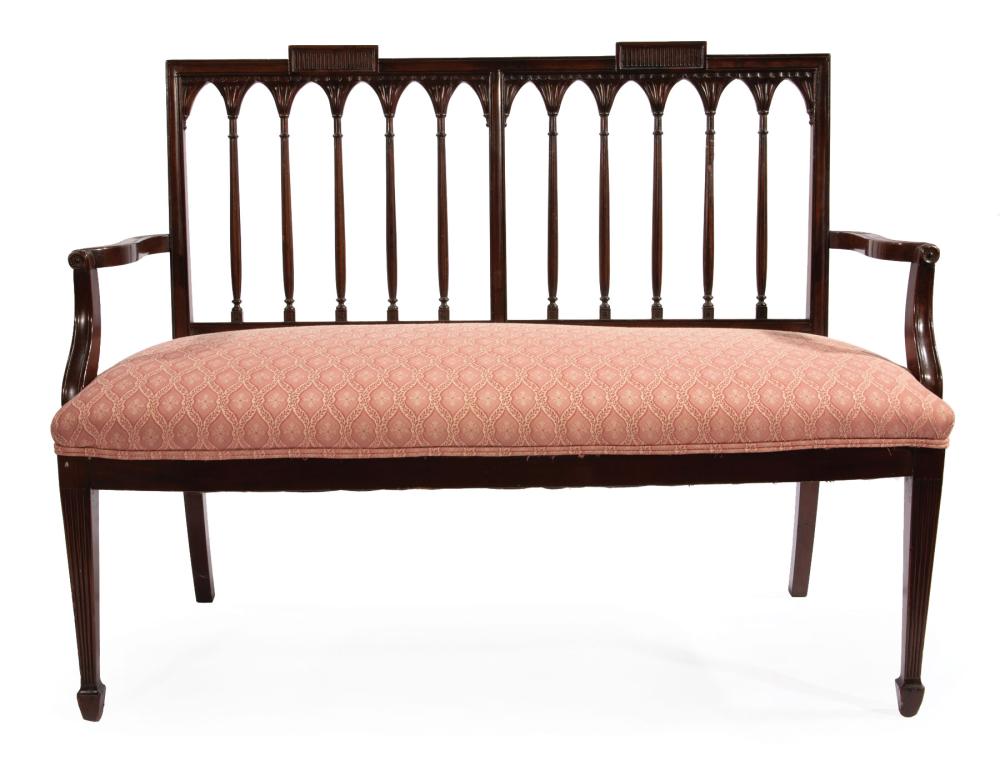 Appraisal: Antique Adam-Style Carved Mahogany Settee double chair back serpentine arms