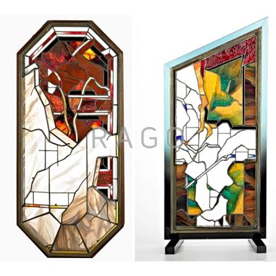 Appraisal: OWEN GABBERT Two stained glass windows CA One in metal