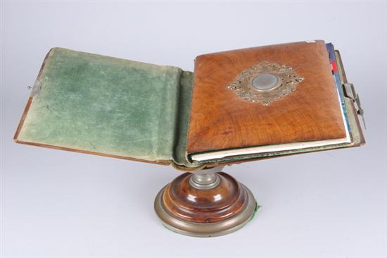 Appraisal: WOODEN AND LEATHER COVERED DESK PORTFOLIO ON STAND Cover with