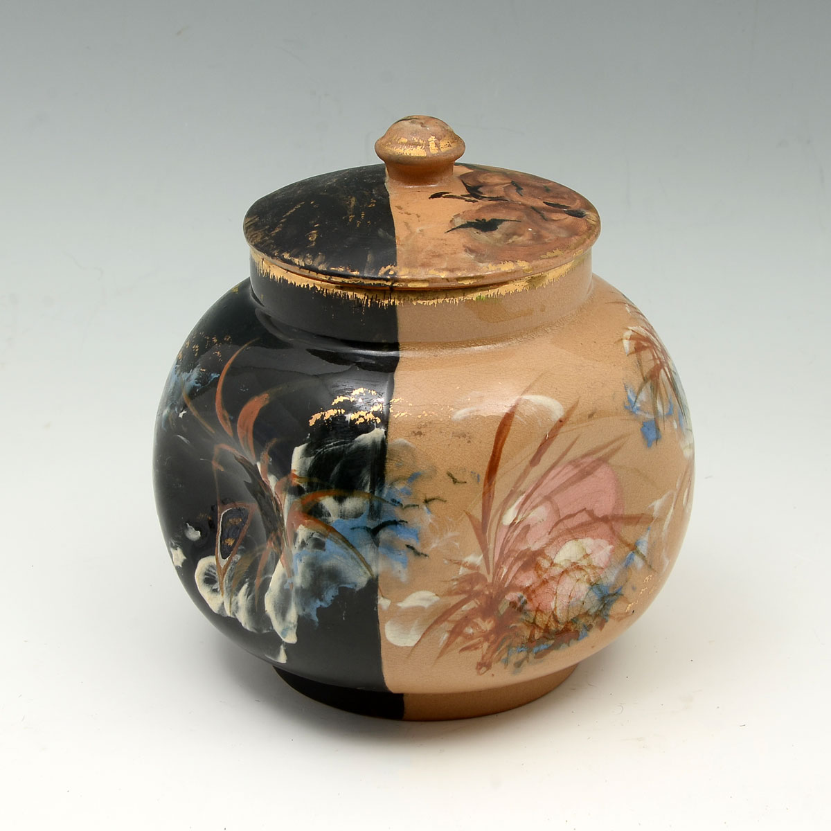 Appraisal: TH C PINCHED ROOKWOOD COVERED JAR Circa Rookwood pinched jar