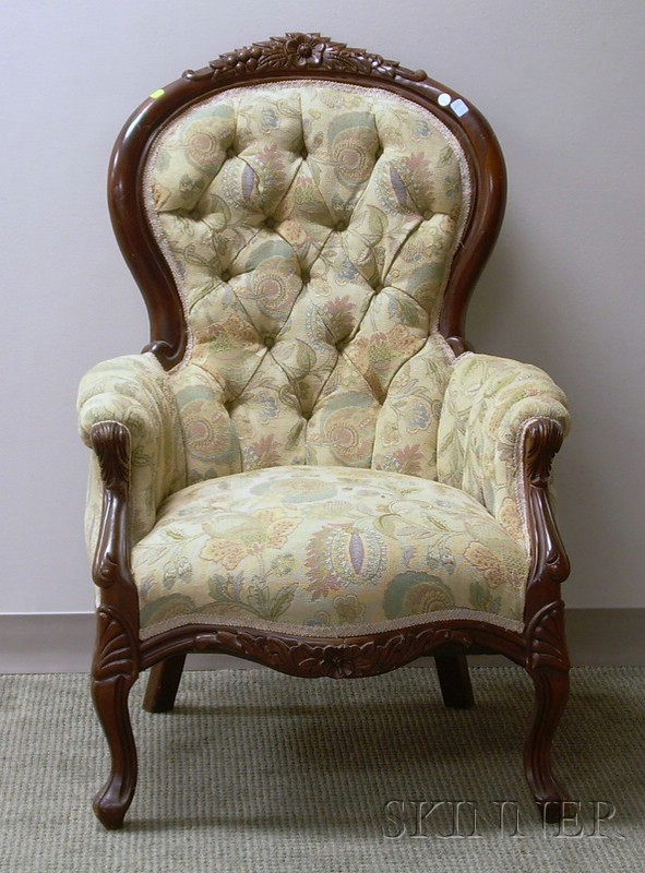 Appraisal: Victorian Rococo Revival Upholstered Carved Walnut Parlor Armchair Good condition