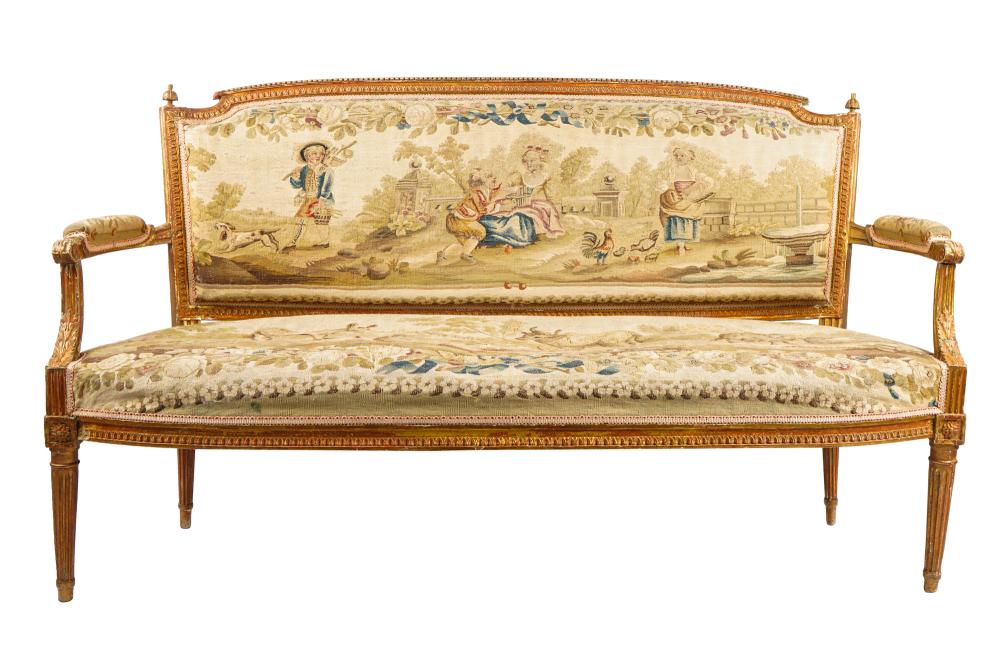 Appraisal: LOUIS XVI STYLE GILT WOOD SETTEE th century covered with