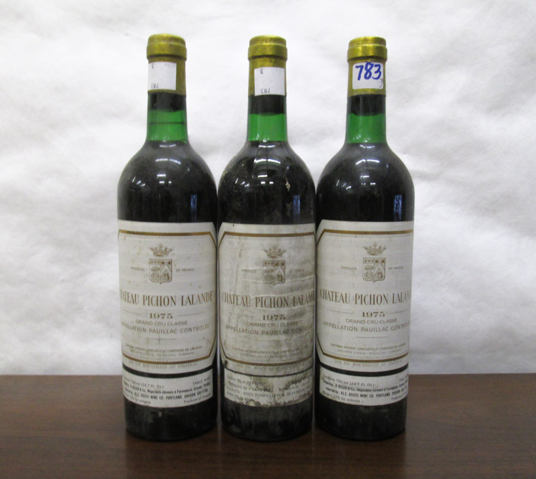 Appraisal: THREE BOTTLES OF VINTAGE FRENCH RED BORDEAUX WINE Chateau Pichon