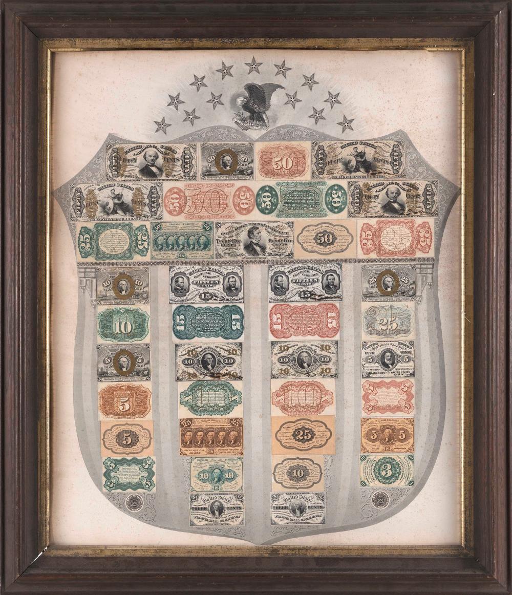 Appraisal: COLLAGE OF U S FRACTIONAL CURRENCY TH CENTURY FRAMED X