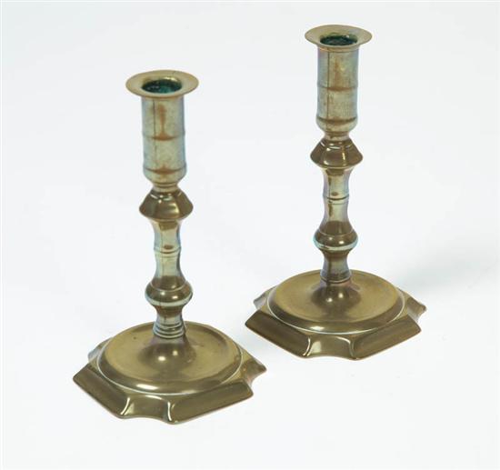 Appraisal: PAIR OF BRASS CANDLESTICKS American or English th century Squared