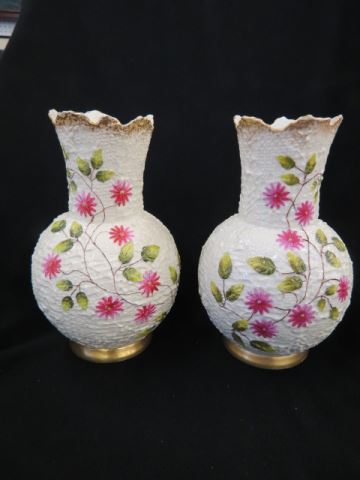 Appraisal: Pair of Victorian Porcelain Vases fine raised floral on textured