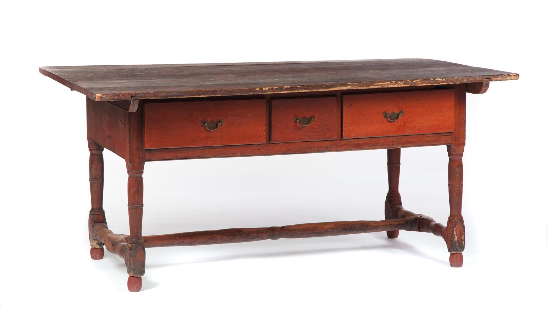 Appraisal: PIN TOP THREE-DRAWER WORK TABLE American st quarter- th century