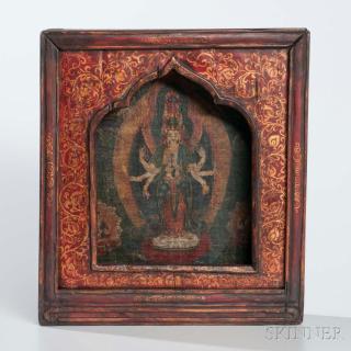 Appraisal: Small Painted Wood Shrine Small Painted Wood Shrine Tibetan China