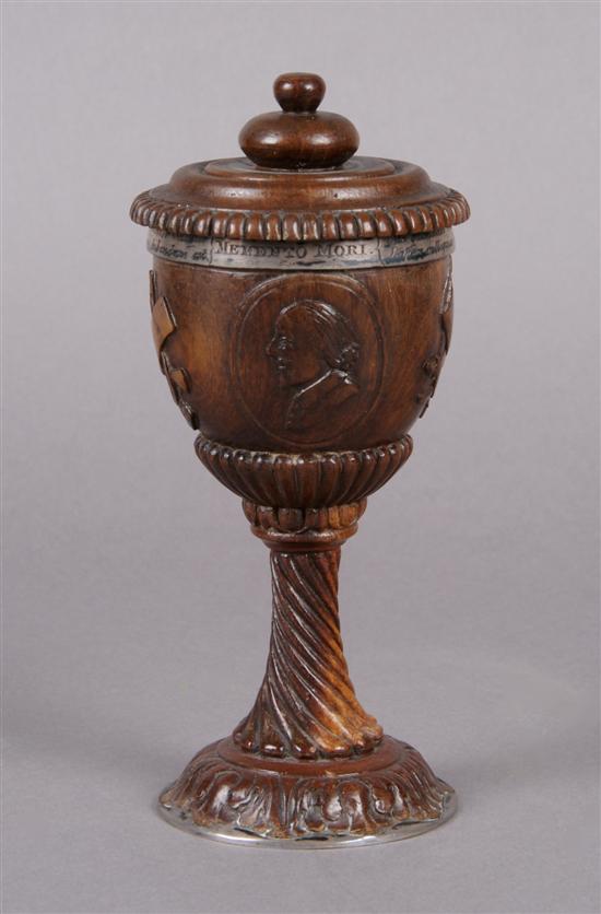 Appraisal: An English Silver Mounted Treenware Cup and Cover Height inches