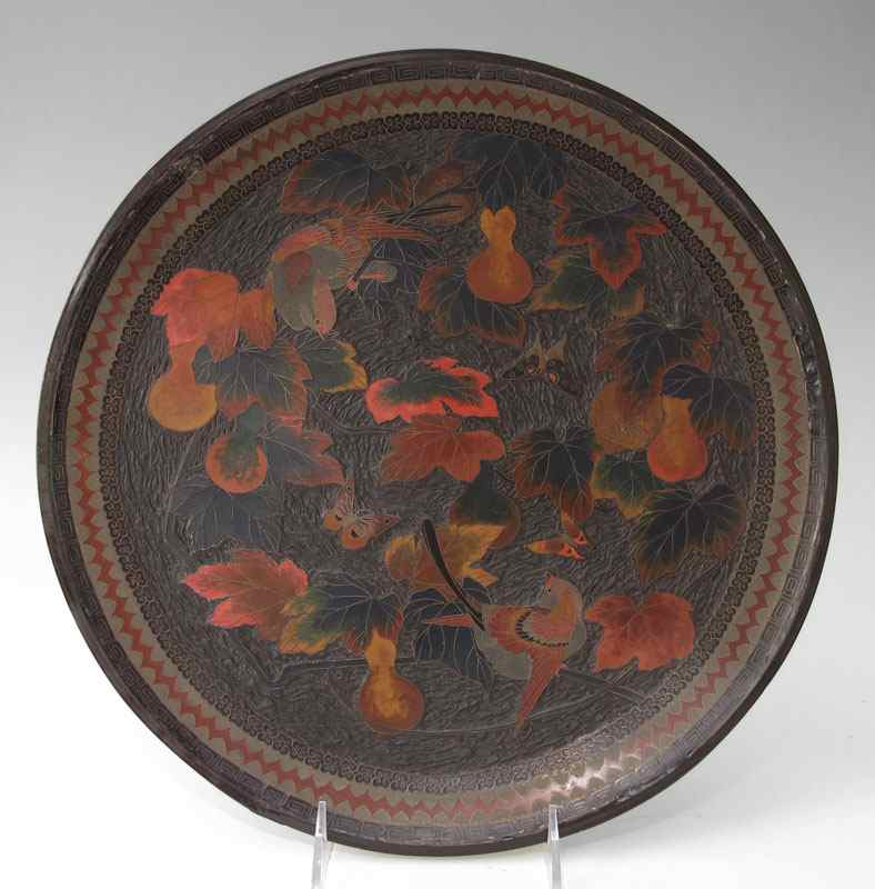 Appraisal: TOTAI TREE BARK CLOISONNE CHARGER Cloisonne on cast iron base