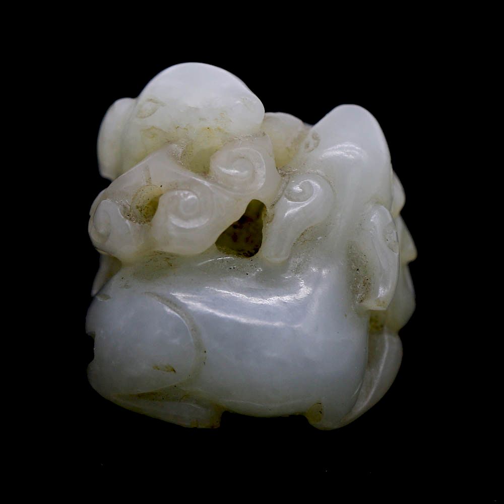 Appraisal: WHITE JADE DOUBLE DEER LOTUS PENDANT TH KANGXI PERIOD Vividly