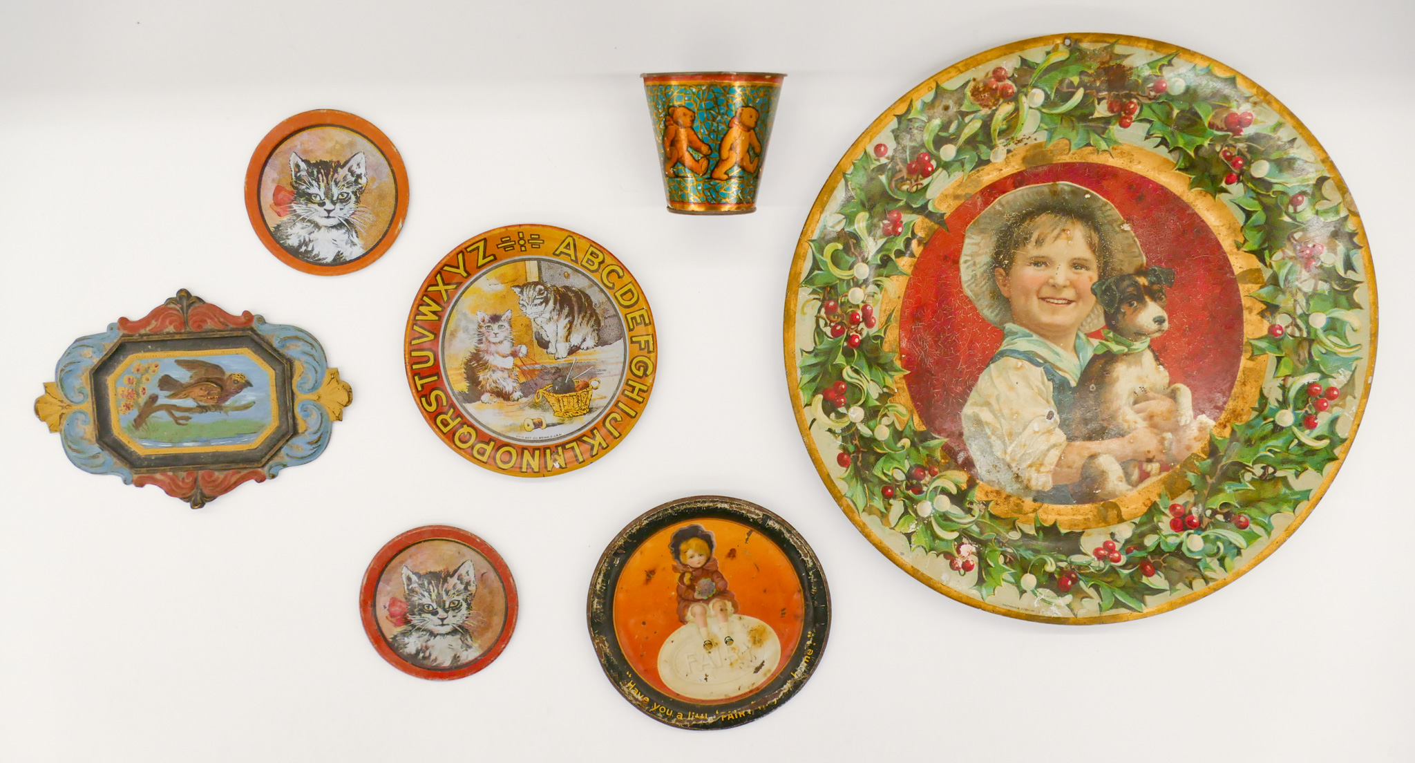 Appraisal: Box Antique Tin Litho Child's Dishes and Tip Trays etc