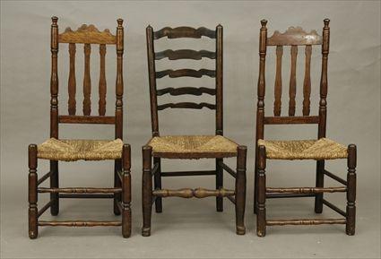 Appraisal: Group of Three American Maple Banister-Back Rush-Seat Side Chairs