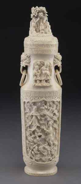 Appraisal: Chinese carved ivory vase International buyers should note that several