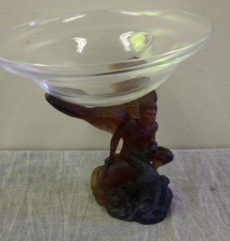 Appraisal: Unusual Daum Art Glass Compote Figural art glass base From