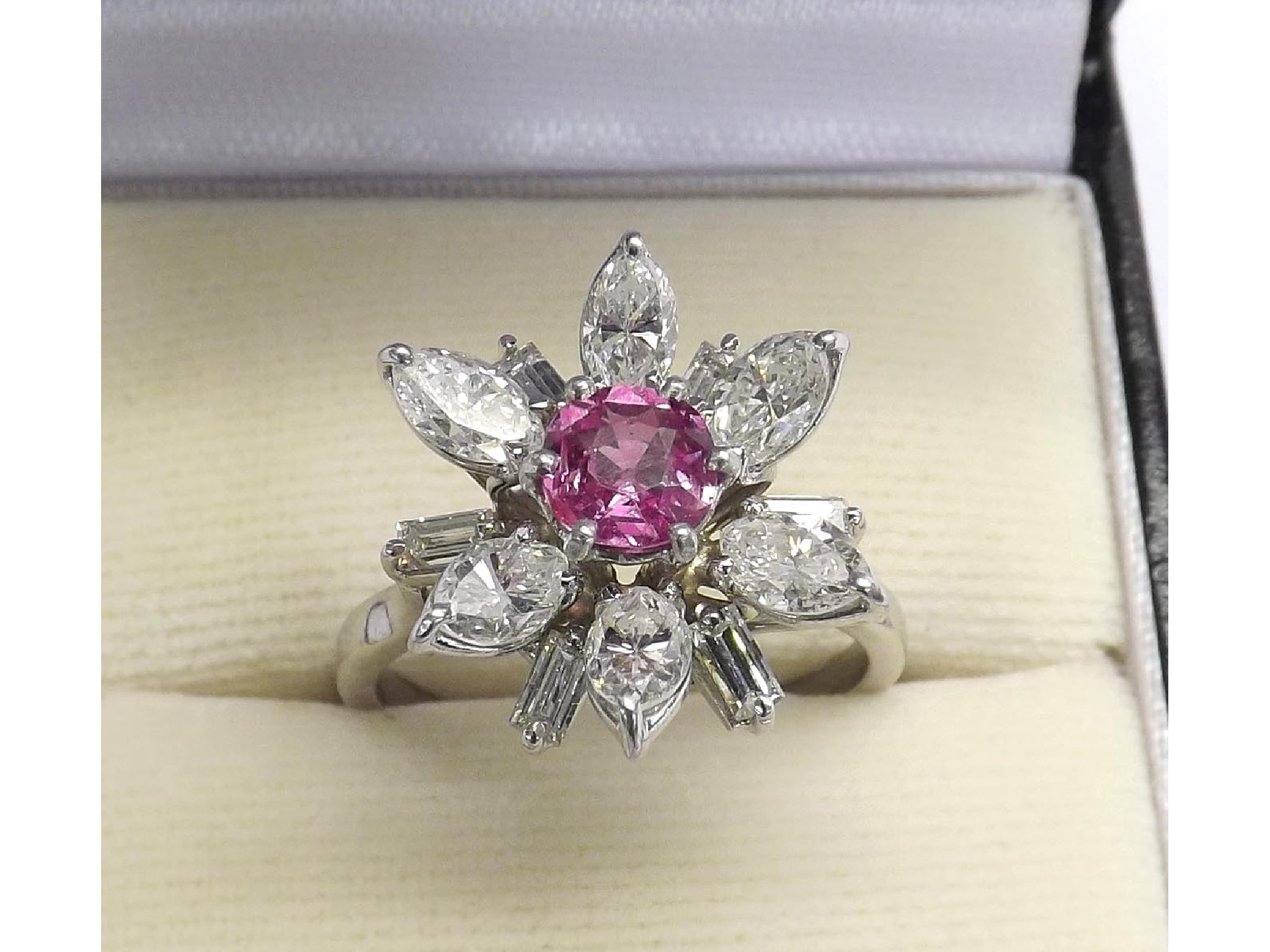 Appraisal: Good diamond and pink sapphire white gold dress cluster ring