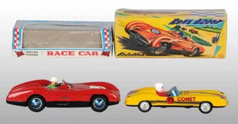 Appraisal: Lot of Tin Race Car Friction Toys Description Japanese Working