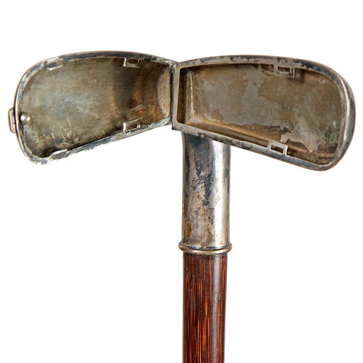 Appraisal: Silver Golfer's Sunday Cane Dated - A silver compartment cane