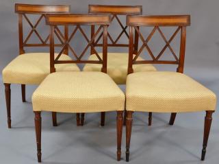 Appraisal: Set of four Sheraton mahogany side chairs each with satin