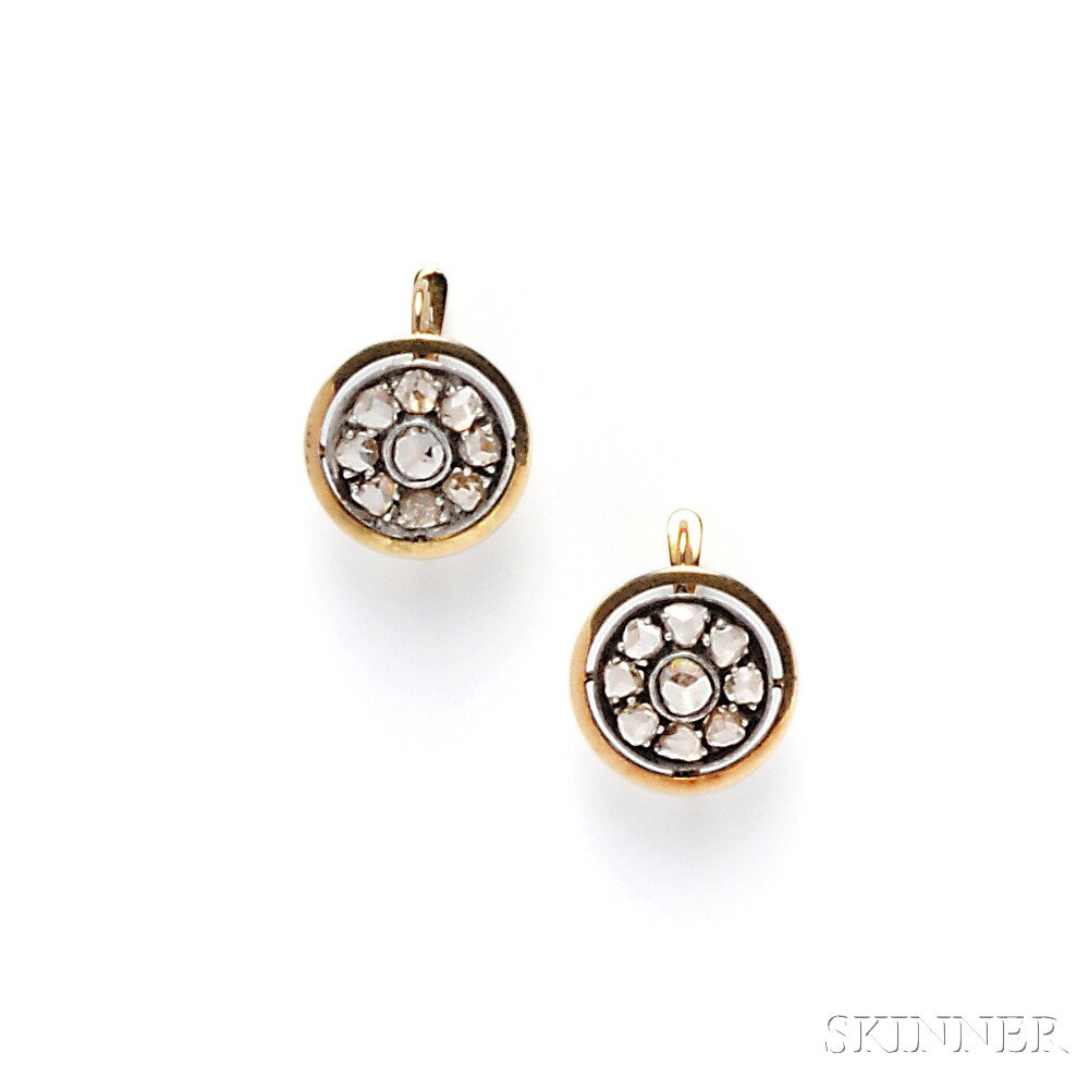 Appraisal: Rose-cut Diamond Earpendants each set in silver and kt gold