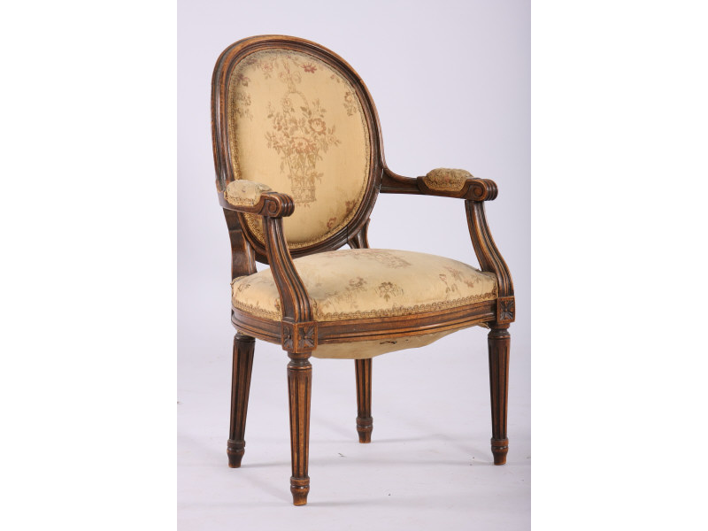 Appraisal: Louis XVI Style Child's Fauteuil ca beech frame with floral